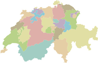 Vector regional blank map of Switzerland with cantons or territories and administrative divisions. Editable and clearly labeled layers.