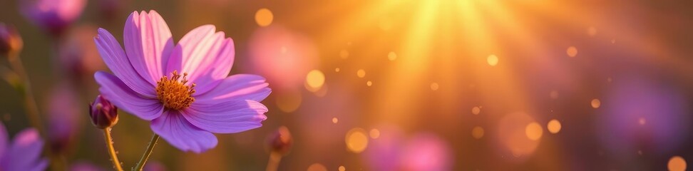 Obraz premium Delicate purple flower details amidst a sea of golden pollen, golden pollen, sea, sunlight