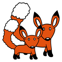 2 Foxes Mother Red Fox Small Child Father Mother Design Lover Art Vector Illustration Card T-Shirt Poster Sticker Graphic Print Decorative Drawing Isolated Logo Decoration Symbol Creative Cool Style
