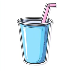 Blue soda cup with straw; summer refreshment