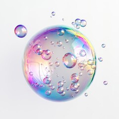 Multicolored round soap bubbles on a white background 