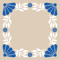 Floral hand drawn square frame. Vector botanical illustration. Design for posters, cards, flyers.