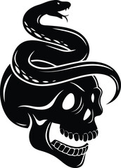 Skull with a snake premium silhouette vector art, skull with a snake line art vector illustration, skull with a snake vector design