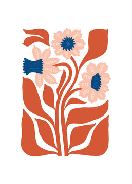 Fototapeta Floral abstract elements. Botanical composition. Modern trendy Matisse minimal style. Floral poster, invite. Vector arrangements for greeting card or invitation design