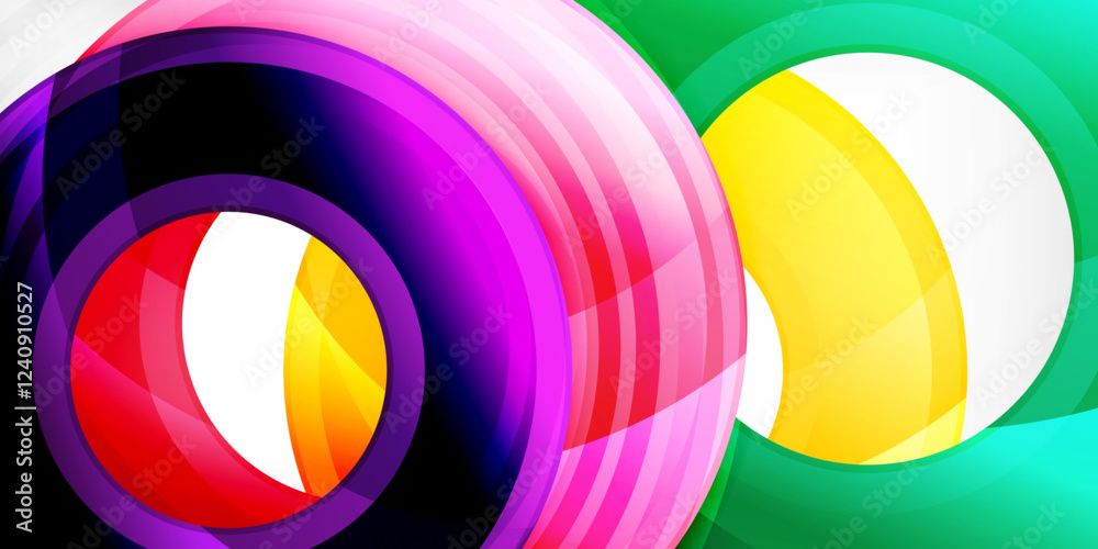 Poster bright colorful circles with light effects. abstract background