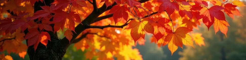 Obraz premium Virburnum tree with changing leaves in autumn, deciduous tree, , leafy branches