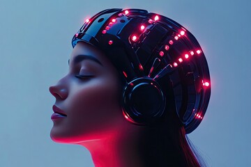 Hair care Futuristic headgear for brainwave analysis.