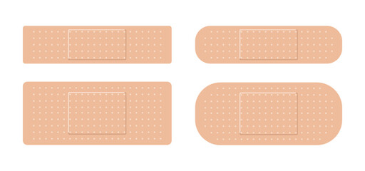 Set of bandage.Adhesive medical plaster isolated on white background.First aid tape for wound.Vector graphic elements.