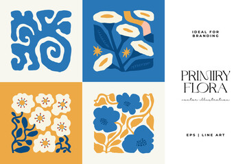 Naklejka premium Floral abstract elements. Botanical composition. Modern trendy Matisse minimal style. Floral poster, invite. Vector arrangements for greeting card or invitation design