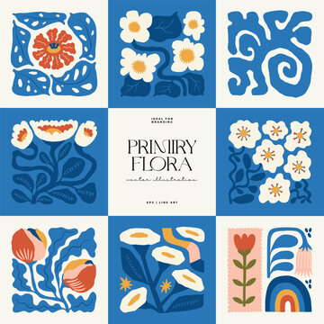 Fototapeta Floral abstract elements. Botanical composition. Modern trendy Matisse minimal style. Floral poster, invite. Vector arrangements for greeting card or invitation design
