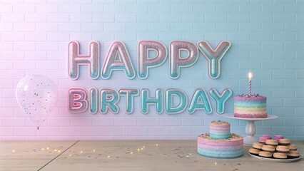 Colorful Happy Birthday Decorations with Cakes and Treats for a Festive Celebration