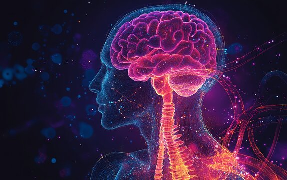 Illustration of gutbrain connection, communication between gastrointestinal tract and nervous system, vibrant neural connections, anatomical digital art, scientific visual design