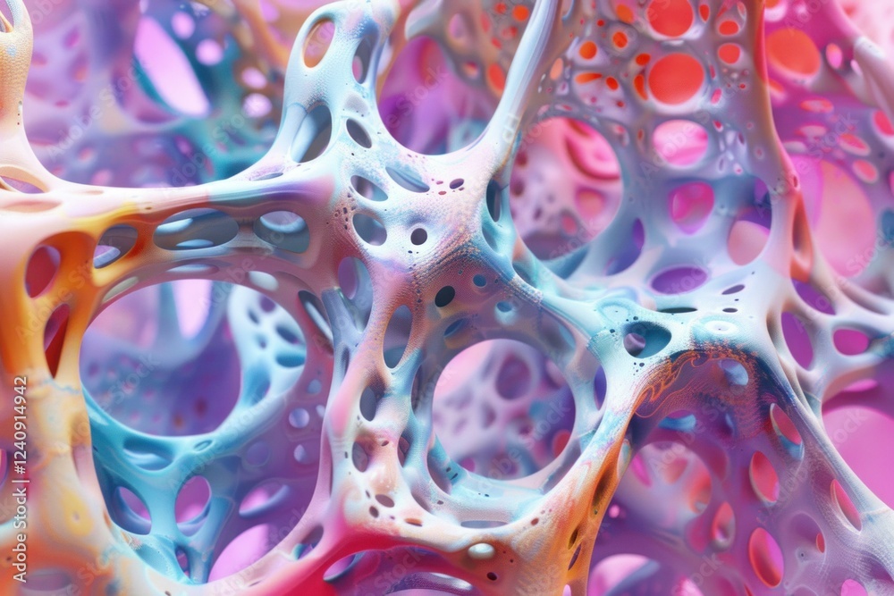 Fototapete microscopic view of a colorful organic structure forming an intricate network, ideal for visualizing