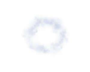 Fog or smoke. Blue ring of smog cloud on isolated transparent special effect. Smoke cloud as ring, magic haze. Blue smoke rings from cigarette, pipe or vape. Realistic circle of steam clouds of smoke.