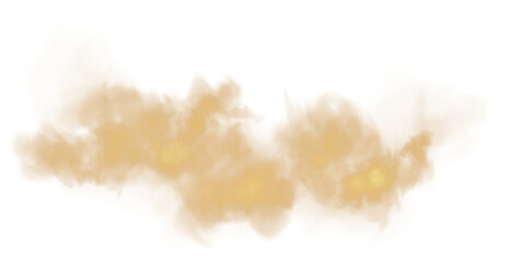 Fototapeta premium Bright Golden Smoke Cloud Illustration. Fantastic golden smoke. Magic smoke. Smog cloud on podium or stage. Fog vapor over ground or water surface, magic haze. Magic smoke, magic fog, golden steam. PN
