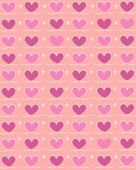 Retro pink love heart seamless pattern illustration. Cute romantic pink hearts background print. Valentine's day holiday backdrop texture, romantic wedding design