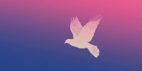 Obraz premium White Dove Soaring Through a Purple and Pink Sky