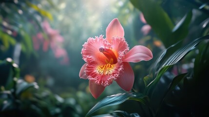 Fototapeta premium A close-up of a vibrant orchid in a tropical gardenphotorealistic portrait,