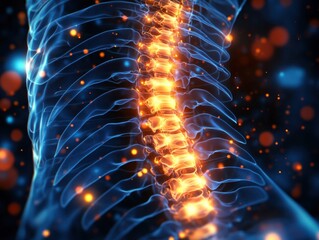 AI-Powered X-Ray Scan Analysis Precise Identification of Chronic Pain Sources in the Spine, Utilizing Advanced Imaging Technology for Glowing Pain Point Detection, Enabling Accurate Medical Diagnosis