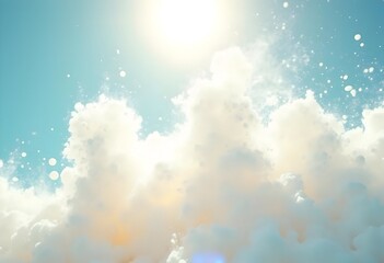 Bright Sunny Sky with Fluffy White Clouds Background