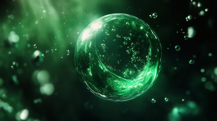 Emerald Orb: A Liquid Symphony of Luminescence and Bubbles