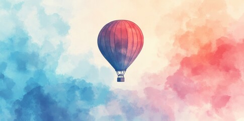 Fototapeta premium A Red Hot Air Balloon Soaring Through Pastel Clouds