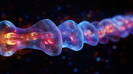 Time-lapse composite showing proton-proton chain reaction stages in stellar fusion simulation, illustration