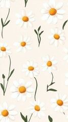 Dainty Daisy Blossom Floral Pattern Against Creamy Beige Background Elegant Botanical Illustration