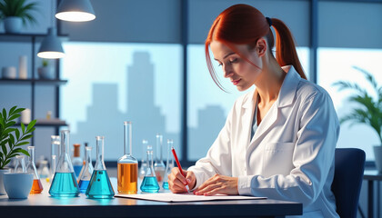 Lab assistant observing chemical reaction in modern workspace, scientific diligence