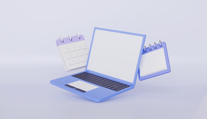 laptop and calendar Planning your schedule blank screen on pastel color background