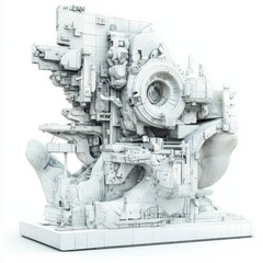 Futuristic Abstract Sculpture Showcasing Intricate Design and Geometric Shapes in Monochrome Palette