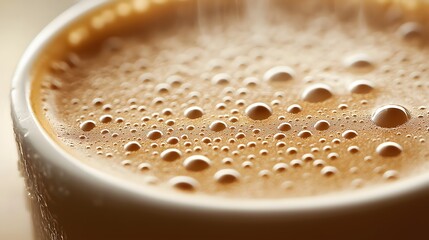 Coffee Froth Bubbles in Mug Macro Shot Close-Up Surface Texture