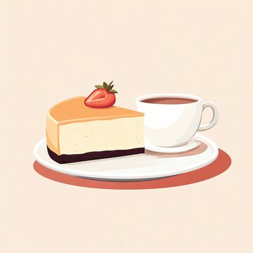 Aesthetic Coffee Moments with Delightful Pastries Delicious cheesecake with coffee and strawberry.