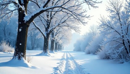 Obraz premium Trees covered in snow and ice with branches bare and skeletal, barren, cold