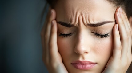 Obraz premium Close-up of an office worker pretending to have a headache.