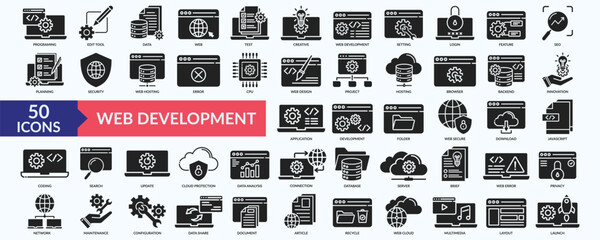 Web development icon collection set with programing, edit tool, feature, seo, innovation