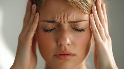 Fototapeta premium Close-up of an office worker pretending to have a headache.