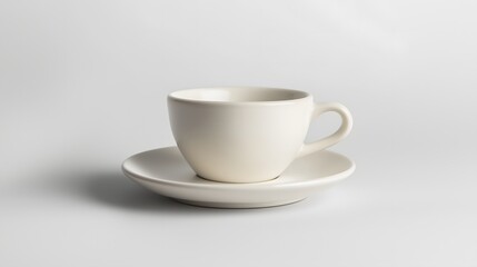 Obraz premium Cream ceramic teacup on saucer isolated on white background, studio shot