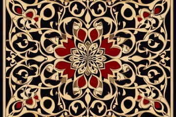 Intricate Arabesque Design: A Kaleidoscope of Gold, Red, and Black