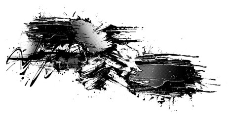 Naklejka premium Grunge ink brush strokes & halftone texture – abstract brutalist vector artwork.