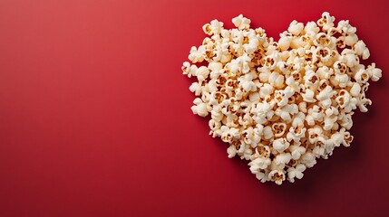 Heart-Shaped Popcorn on Red Background