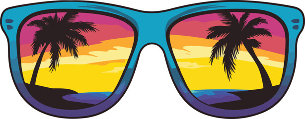 Hawaiian Sunglasses with Vacation Vibes Vector Illustration