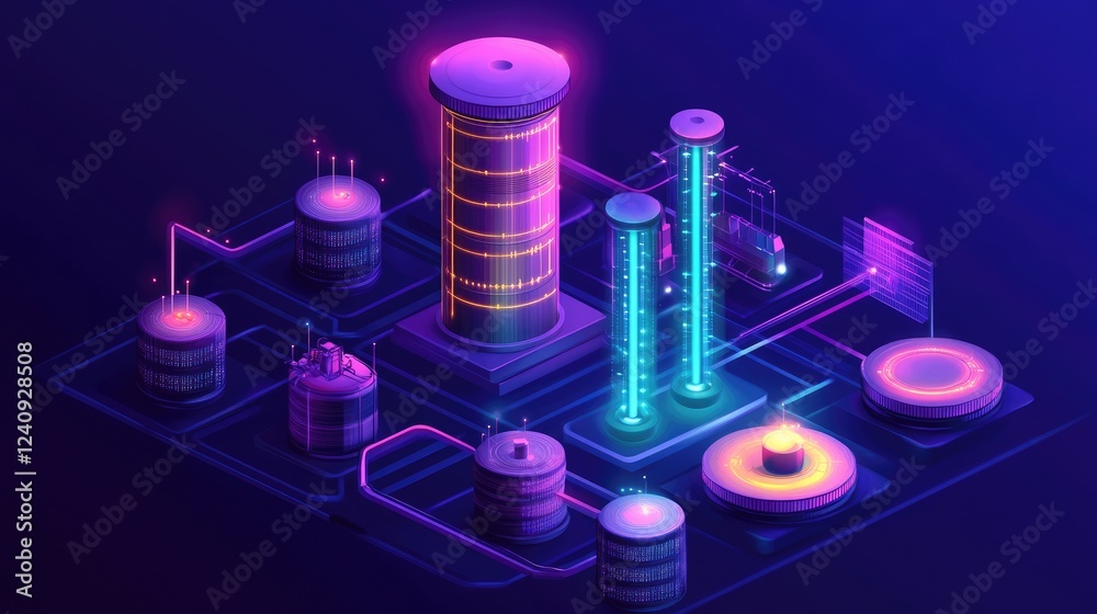 Poster abstract representation of blockchain energy trading with automated smart contracts and secure data 