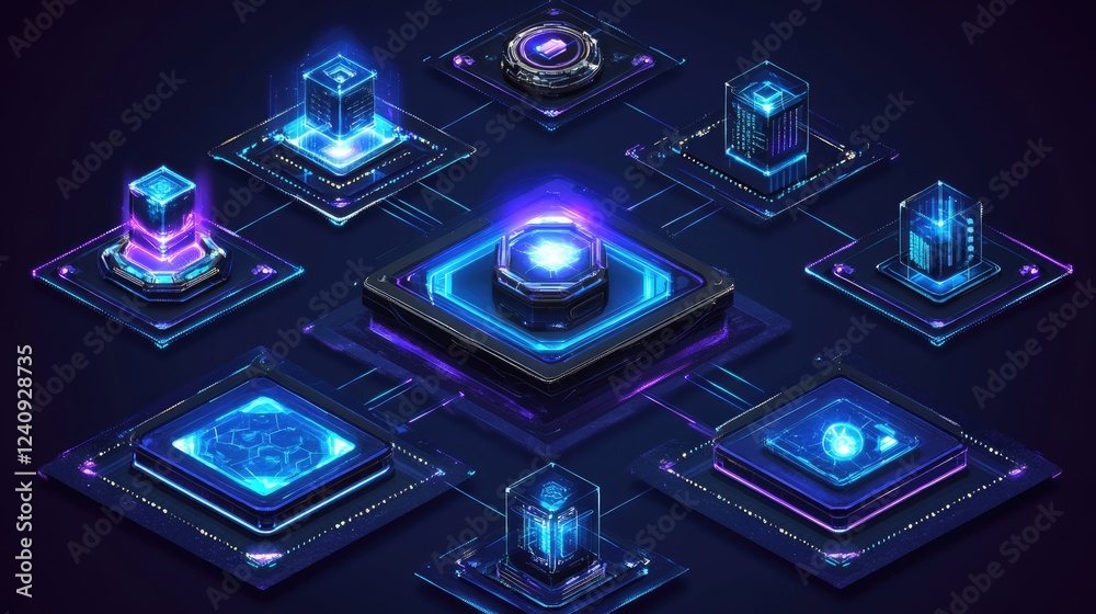 Poster abstract representation of blockchain energy trading with automated smart contracts and secure data 