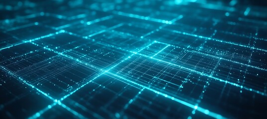 A contemporary cyan backdrop showcasing an abstract composition of intersecting lines forming a matrix, adding depth to the background.