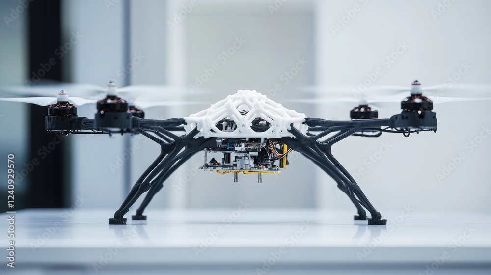 Poster ai-controlled d printing drone constructing a bridge with autonomous robotic assembly.