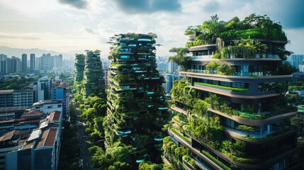 Obraz premium Green Cityscape: Eco-Friendly Architecture in Urban Landscape