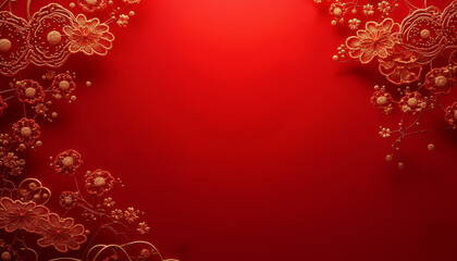 Elegant Chinese-inspired background, regal and festive, intricate red and gold lattice patterns, subtle silk texture, copy space
