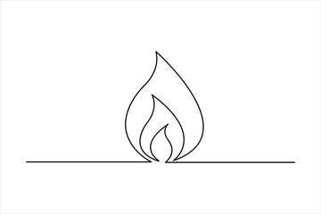 Fire continuous one line art drawing of flame shape, bonfire outline vector illustration