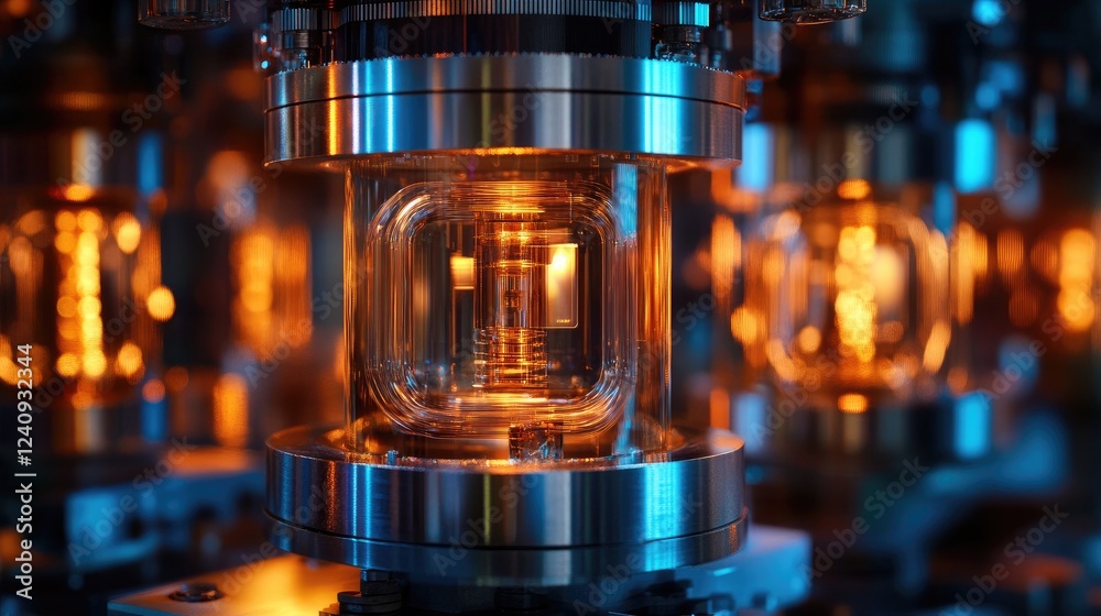 Poster ai-powered quantum computing system processing vast amounts of data in a futuristic research lab.